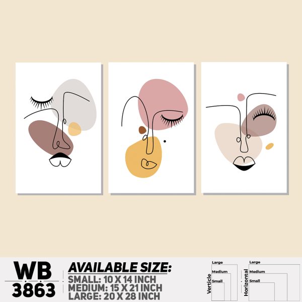 DDecorator Abstract Line Art (Set of 3) Wall Canvas Wall Poster Wall Board - 3 Size Available - WB3863 - DDecorator
