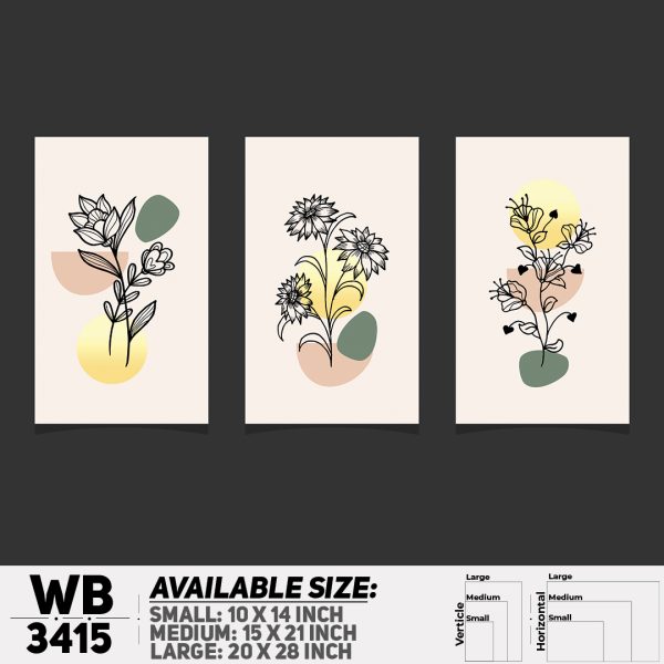 DDecorator Flower And Leaf ArtWork (Set of 3) Wall Canvas Wall Poster Wall Board - 3 Size Available - WB3415 - DDecorator