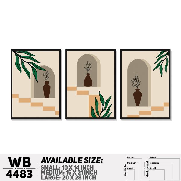 DDecorator Flower & Leaf With Vase (Set of 3) Wall Canvas Wall Poster Wall Board - 3 Size Available - WB4483 - DDecorator