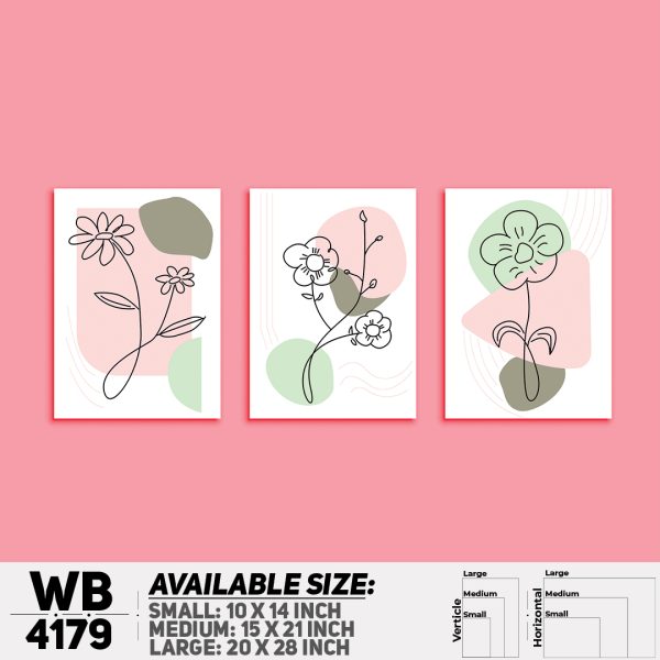 DDecorator Flower & Leaf Abstract Art (Set of 3) Wall Canvas Wall Poster Wall Board - 3 Size Available - WB4179 - DDecorator