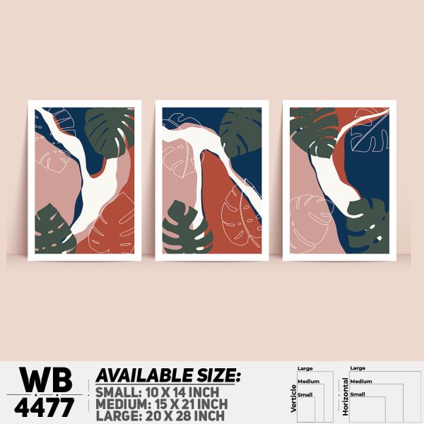 DDecorator Leaf With Abstract Art (Set of 3) Wall Canvas Wall Poster Wall Board - 3 Size Available - WB4477 - DDecorator