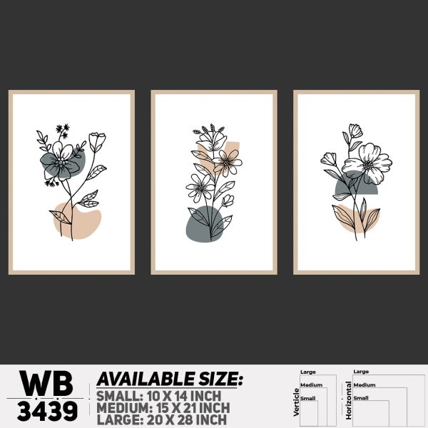 DDecorator Flower And Leaf ArtWork (Set of 3) Wall Canvas Wall Poster Wall Board - 3 Size Available - WB3439 - DDecorator