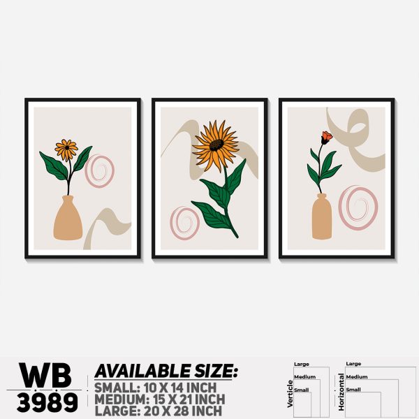 DDecorator Leaf Flower With Vase (Set of 3) Wall Canvas Wall Poster Wall Board - 3 Size Available - WB3989 - DDecorator