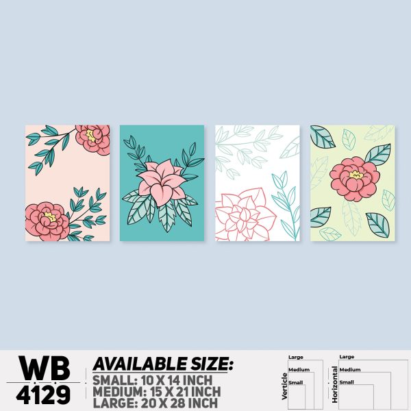 DDecorator Flower & Leaf Abstract Art (Set of 4) Wall Canvas Wall Poster Wall Board - 3 Size Available - WB4129 - DDecorator