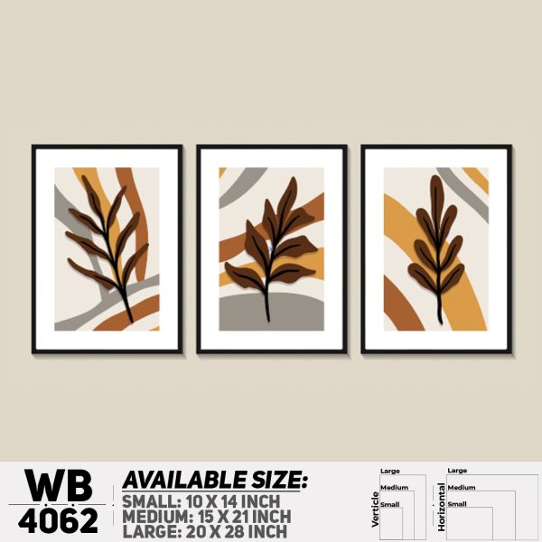 DDecorator Leaf With Abstract Art (Set of 3) Wall Canvas Wall Poster Wall Board - 3 Size Available - WB4062 - DDecorator