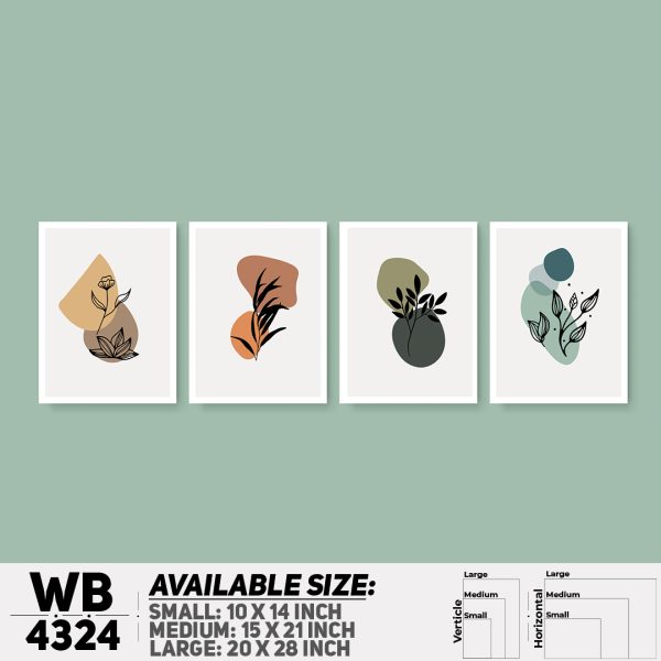 DDecorator Flower & Leaf Abstract Art (Set of 4) Wall Canvas Wall Poster Wall Board - 3 Size Available - WB4324 - DDecorator