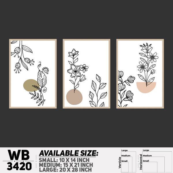 DDecorator Flower And Leaf ArtWork (Set of 3) Wall Canvas Wall Poster Wall Board - 3 Size Available - WB3420 - DDecorator