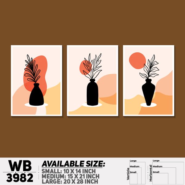 DDecorator Leaf Flower With Vase (Set of 3) Wall Canvas Wall Poster Wall Board - 3 Size Available - WB3982 - DDecorator