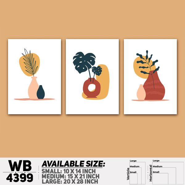 DDecorator Flower & Leaf With Vase (Set of 3) Wall Canvas Wall Poster Wall Board - 3 Size Available - WB4399 - DDecorator