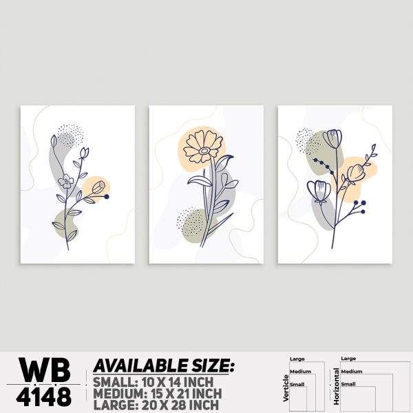 DDecorator Flower & Leaf Abstract Art (Set of 3) Wall Canvas Wall Poster Wall Board - 3 Size Available - WB4148 - DDecorator