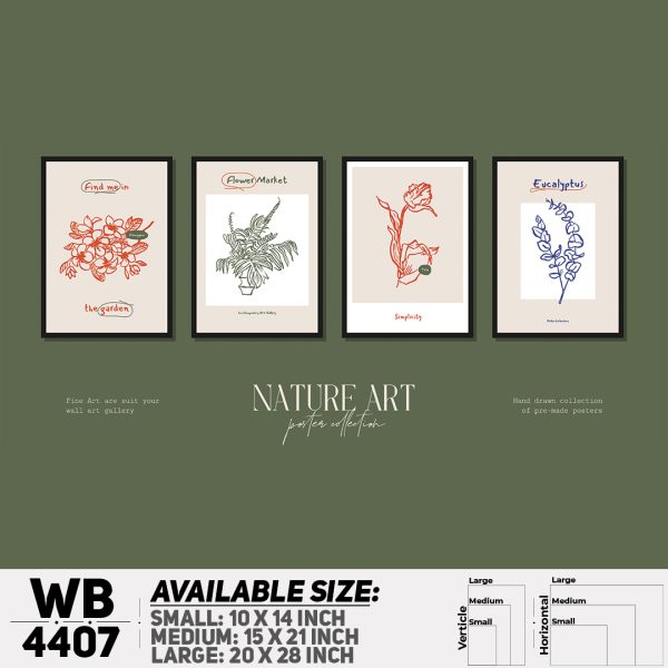 DDecorator Flower & Leaf Typography Art (Set of 4) Wall Canvas Wall Poster Wall Board - 3 Size Available - WB4407 - DDecorator