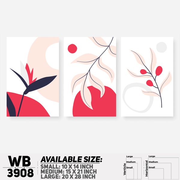 DDecorator Flower And Leaf ArtWork (Set of 3) Wall Canvas Wall Poster Wall Board - 3 Size Available - WB3908 - DDecorator