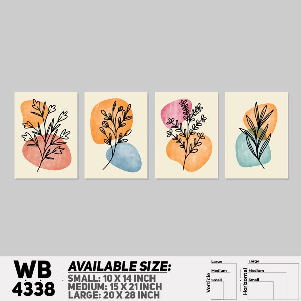 DDecorator Flower & Leaf Abstract Art (Set of 4) Wall Canvas Wall Poster Wall Board - 3 Size Available - WB4338 - DDecorator